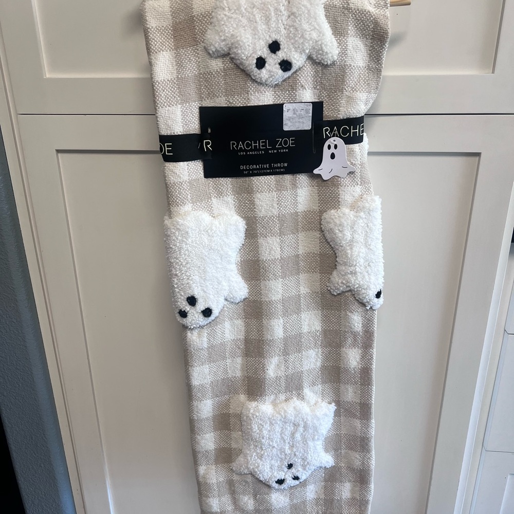 Rachel Zoe Tan and White Checkered Ghost Blanket 50x70